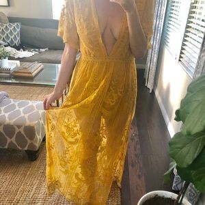 Golden yellow lace dress